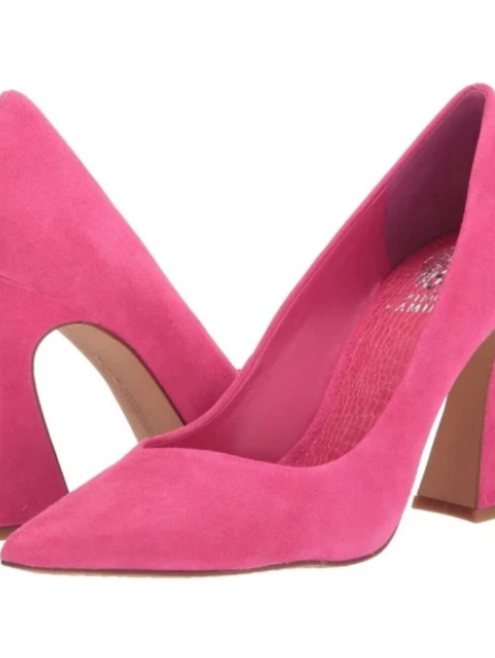 Vince Camuto Hot Pink Suede Flared Block Heel Pumps